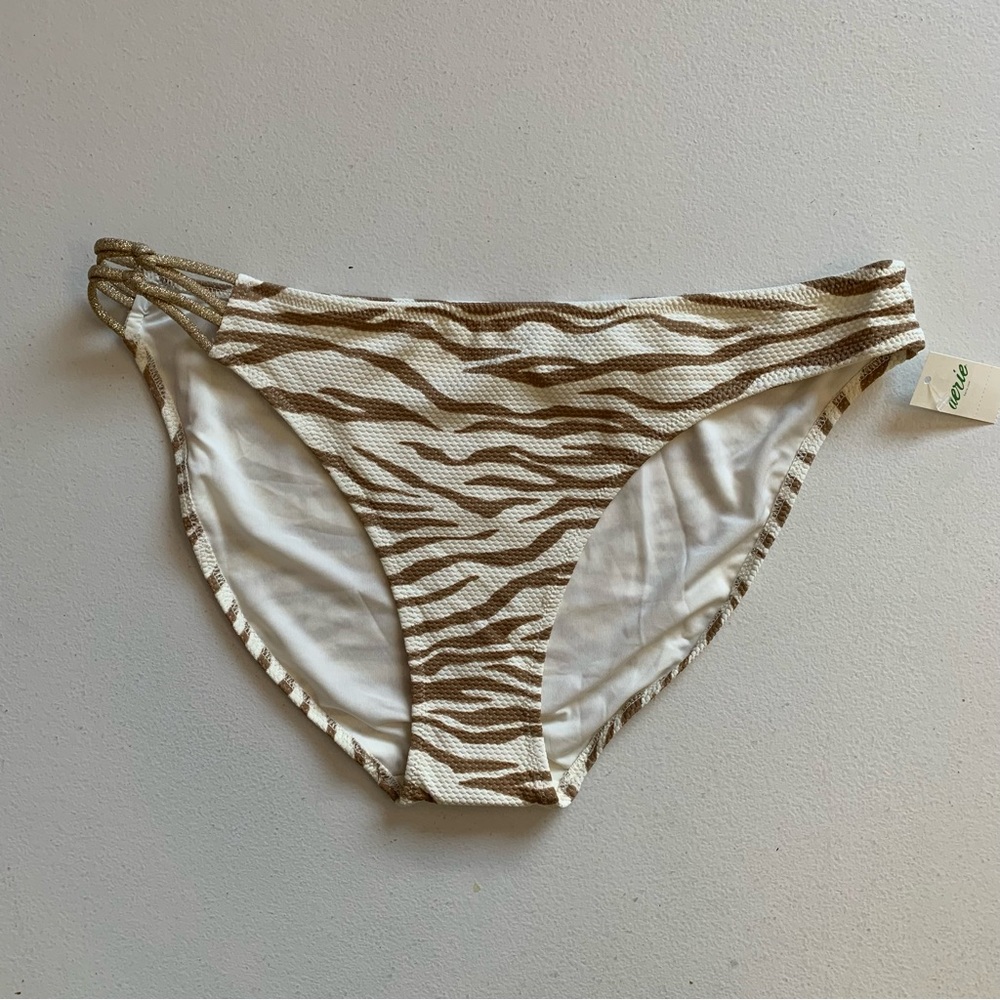 Aerie Cream Tan Animal Print Pique Knot Bikini Bottom Size Large NWT Swimwear